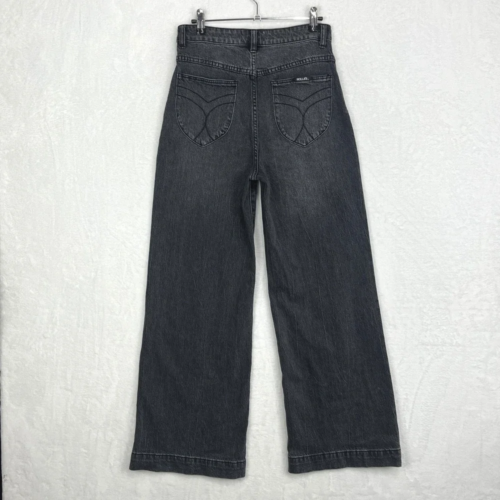 Rolla's High Rise Wide Leg Jeans Womens 28 Black Sailor‎ Front Patch Pockets